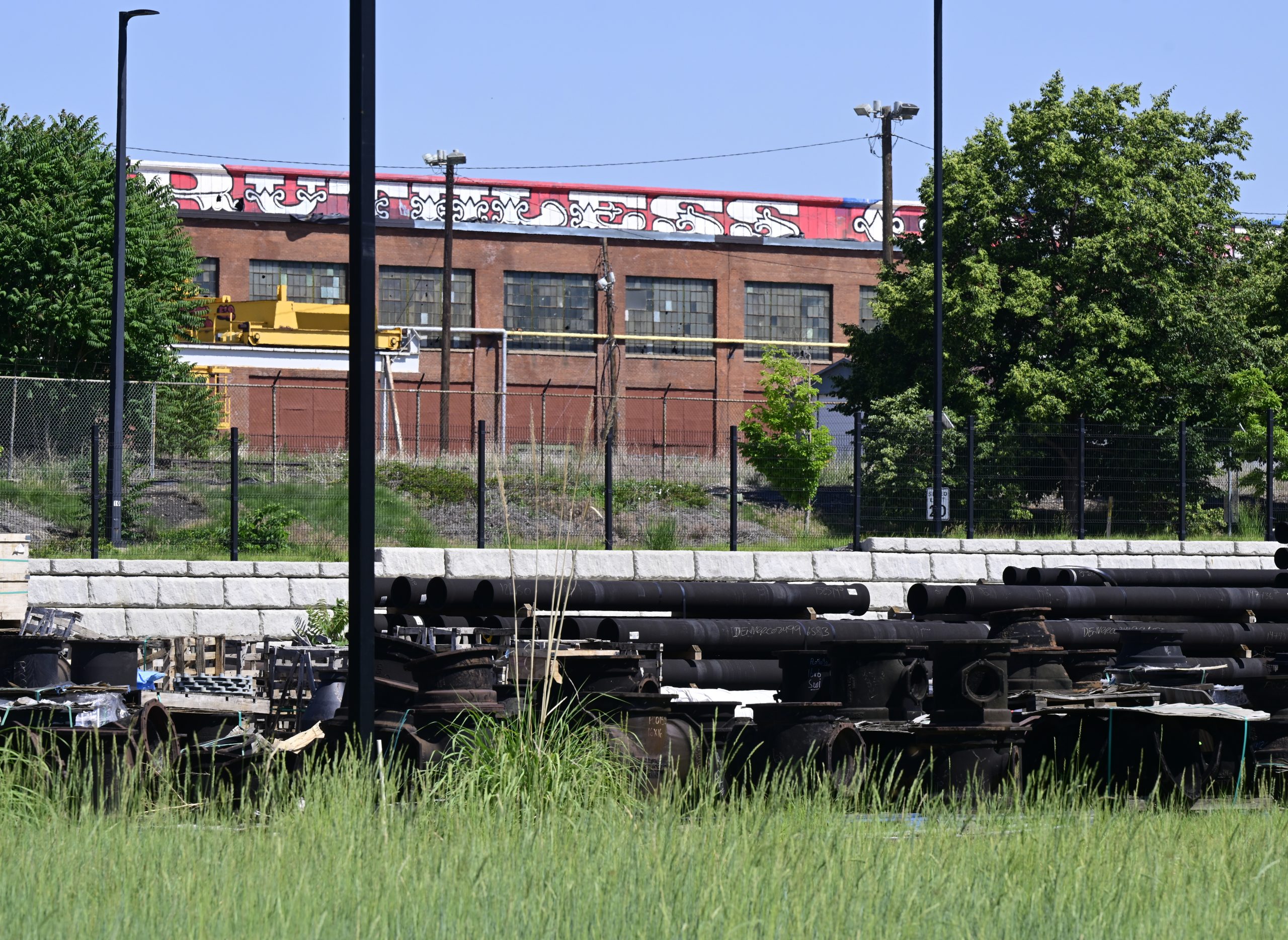 Old pipes at the Denver Water administration campus, with a...